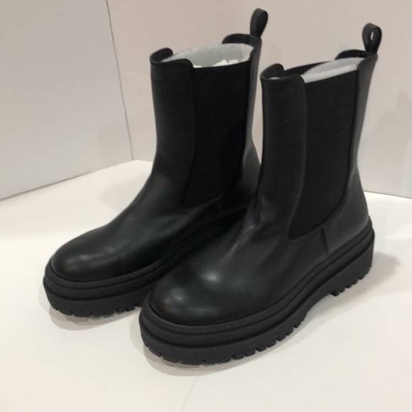 NWT Good American Leather Chunky Chelsea Combat Black Biker Boot - New in Box - Picture 10 of 12